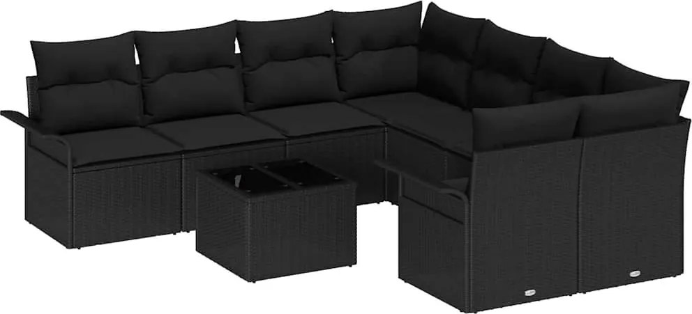 vidaXL Set de canapele pentru grădină 9 pcs Negru Rattan poli
