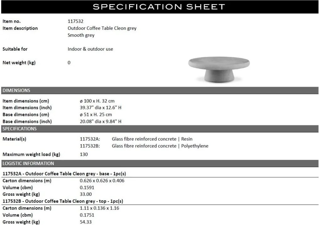 Masuta de cafea design LUX pentru interior si exterior Cleon gri