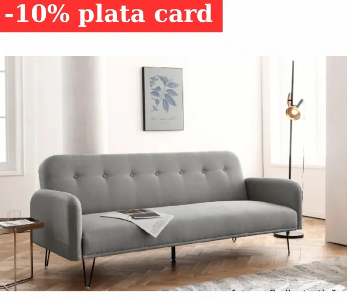 Canapea Every-Day 200x80x76 cm Rabatabila Catifea Light Grey (cod AF 2409-07)