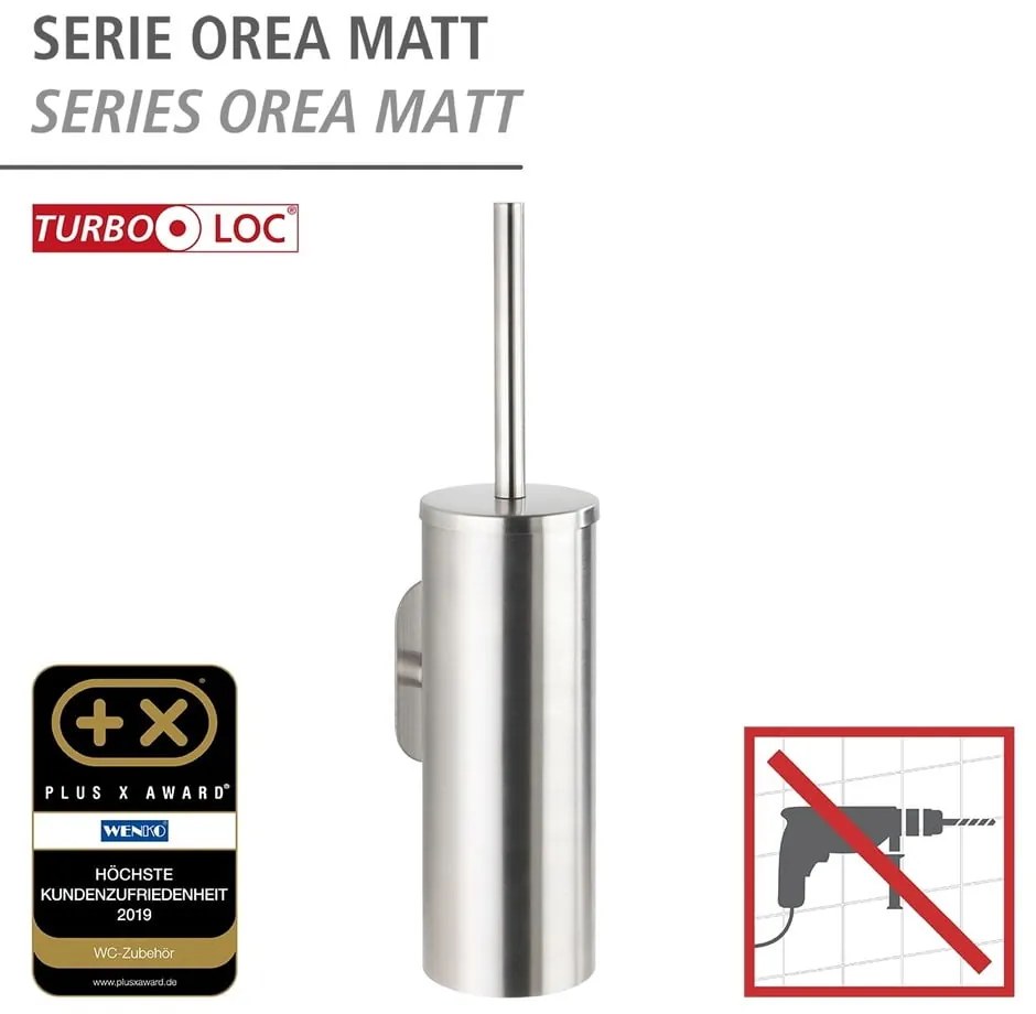 Perie de WC argintiu-mat autoadezivă din oțel inoxidabil Orea – Wenko