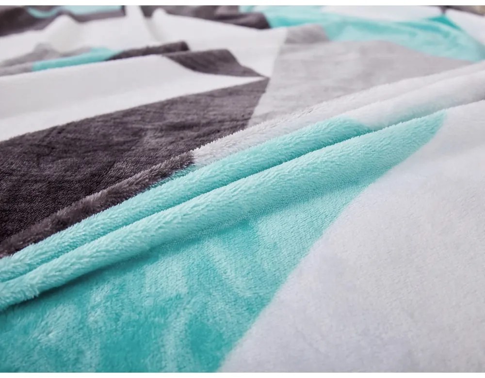 Lenjerie de pat gri/turcoaz din micropluș/cocolino pentru pat de o persoană 140x200 cm Abstract – My House