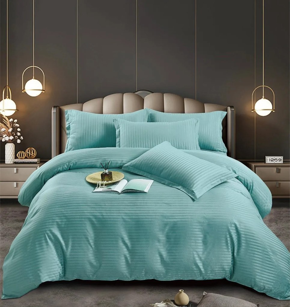 Lenjerie pat dublu 100% Damasc PREMIUM, 6 Piese - Verde Menta