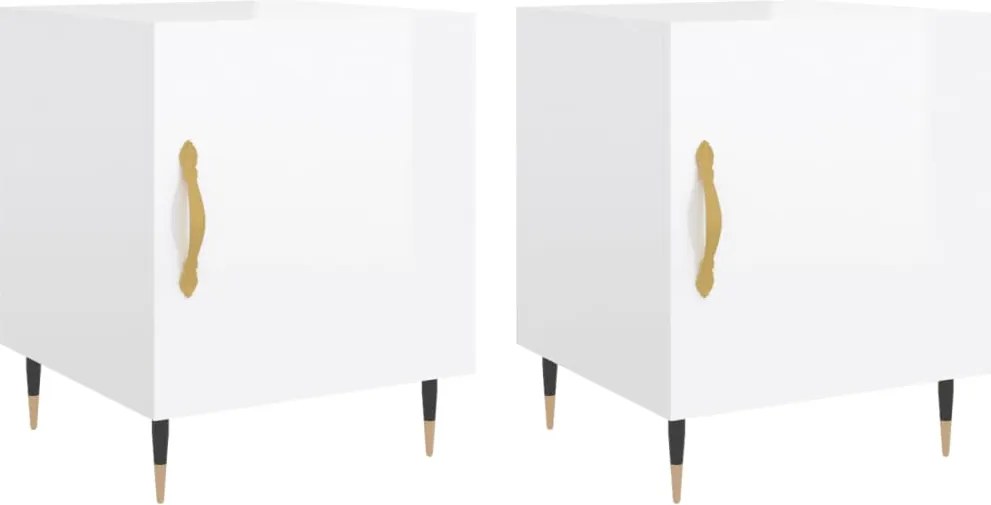 vidaXL Noptiere, 2 buc., alb extralucios, 40x40x50 cm, lemn compozit