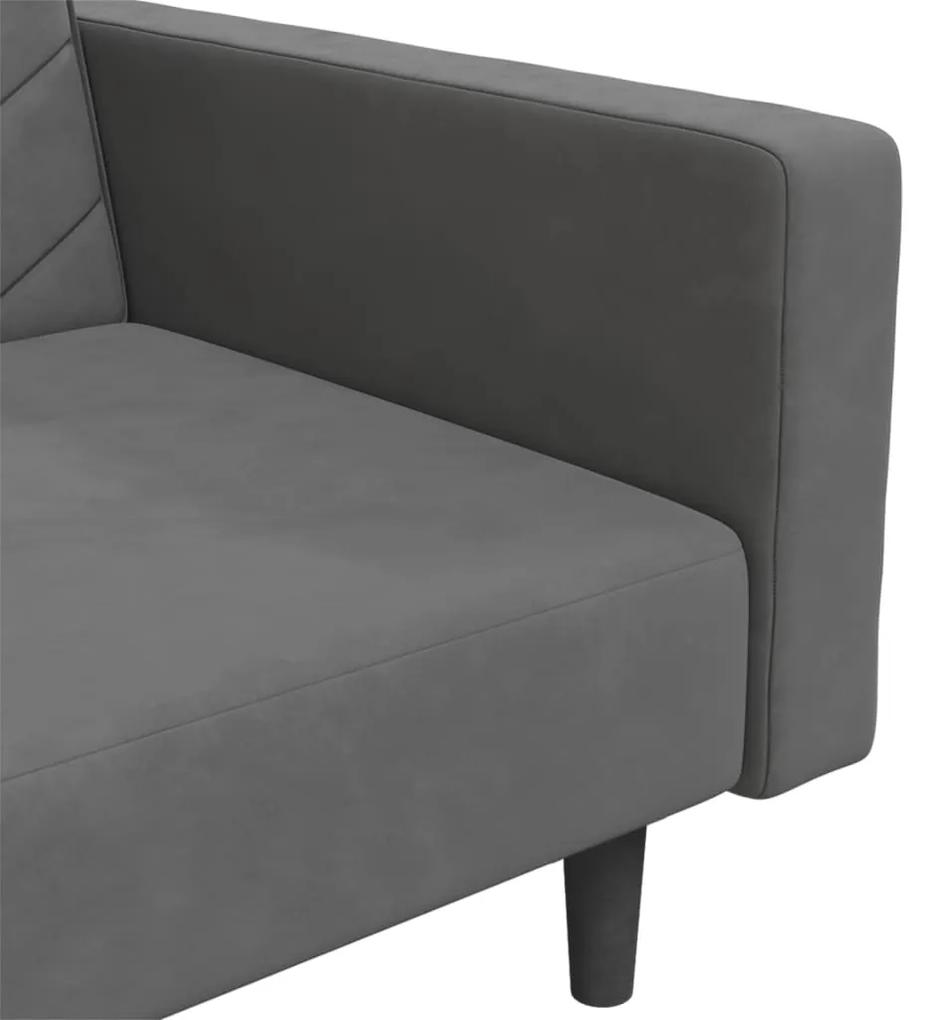 Canapea extensibila 2 pernetaburet,2 locuri,gri inchis,catifea Morke gra, Cu scaunel pentru picioare