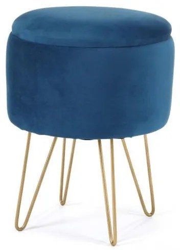 Taburet, rotund, cu spatiu depozitare, catifea, bleumarin, max 90 kg, 35x35x45 cm, Lili