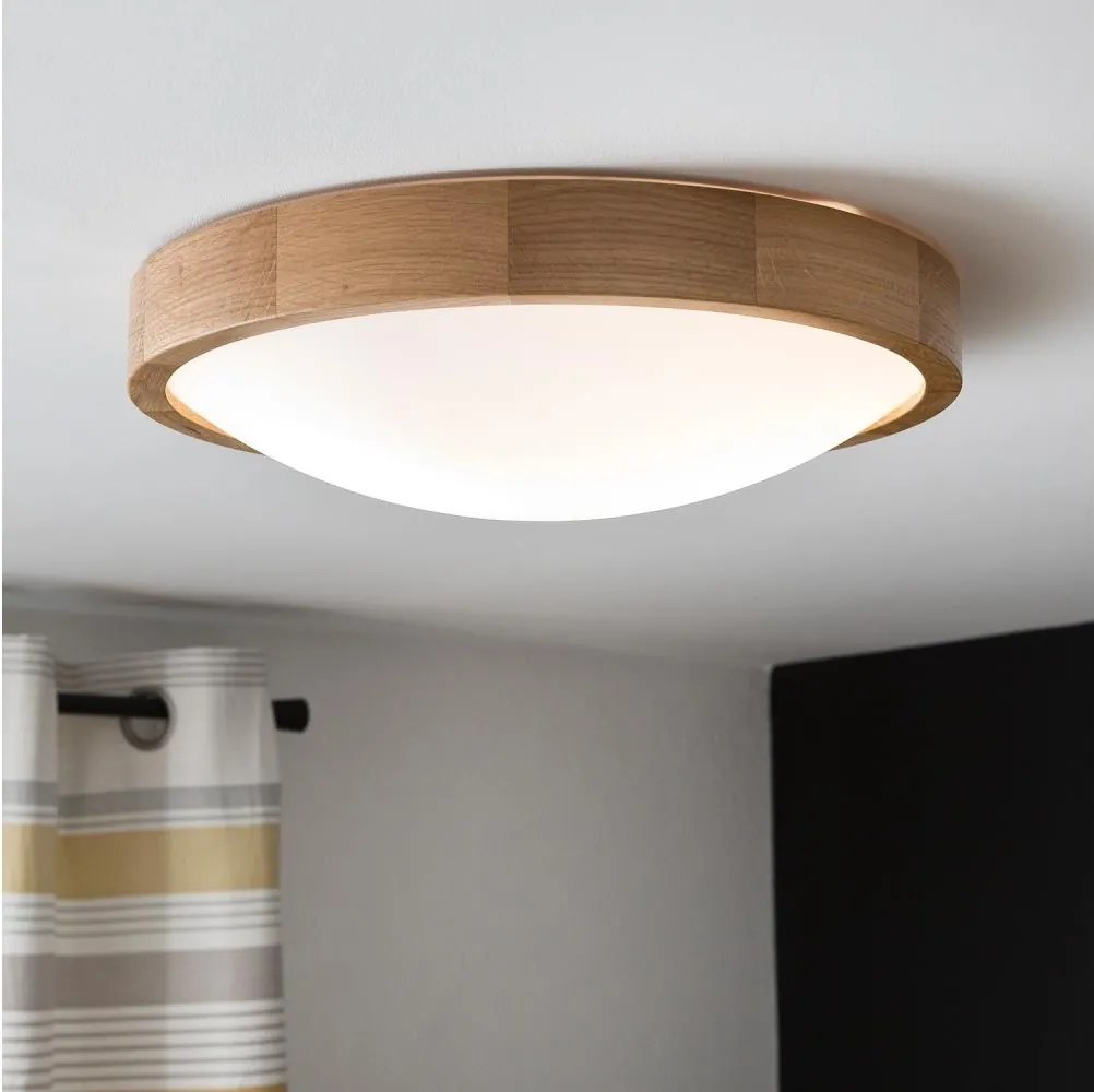 Brilagi-LED plafonieră dimabilă RGBW CARVALHO SLIM, 2x E27/9W/230V, Wi-Fi, stejar, Ø37 cm