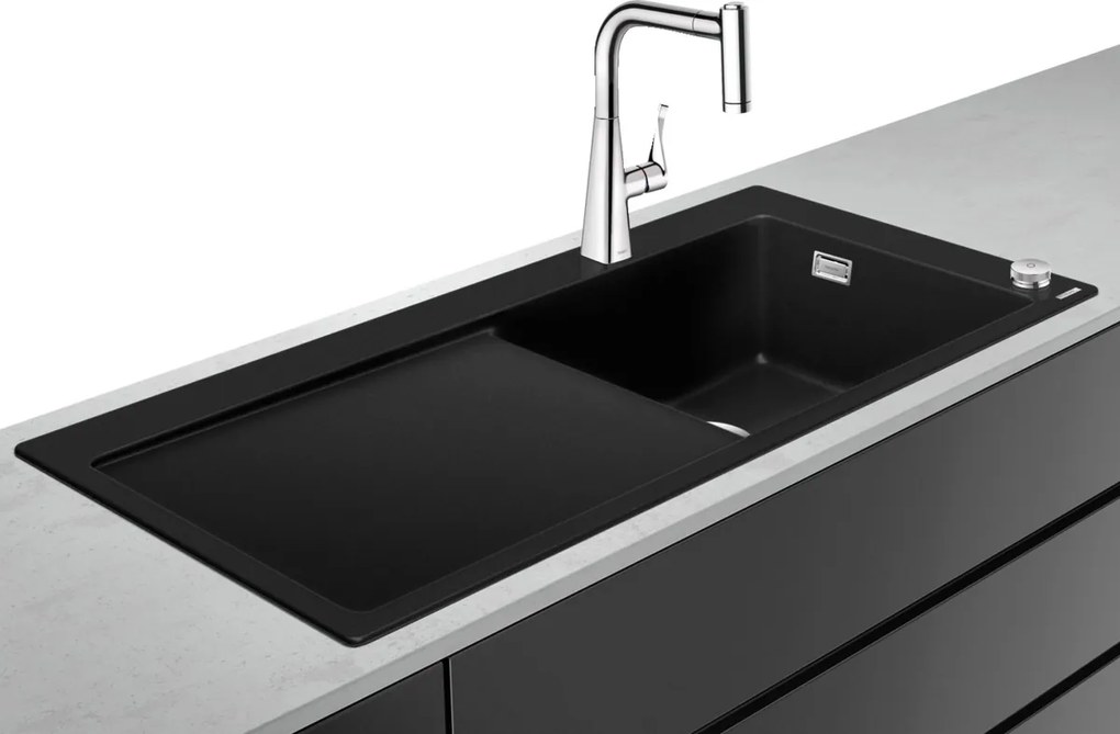 Set Hansgrohe C51-F450-03 Sink combi 450 Select Chiuveta SilicaTec picurator stanga, 51x105x19cm graphite black + Baterie din doua elemente cu dus extractibil ComfortZone 220