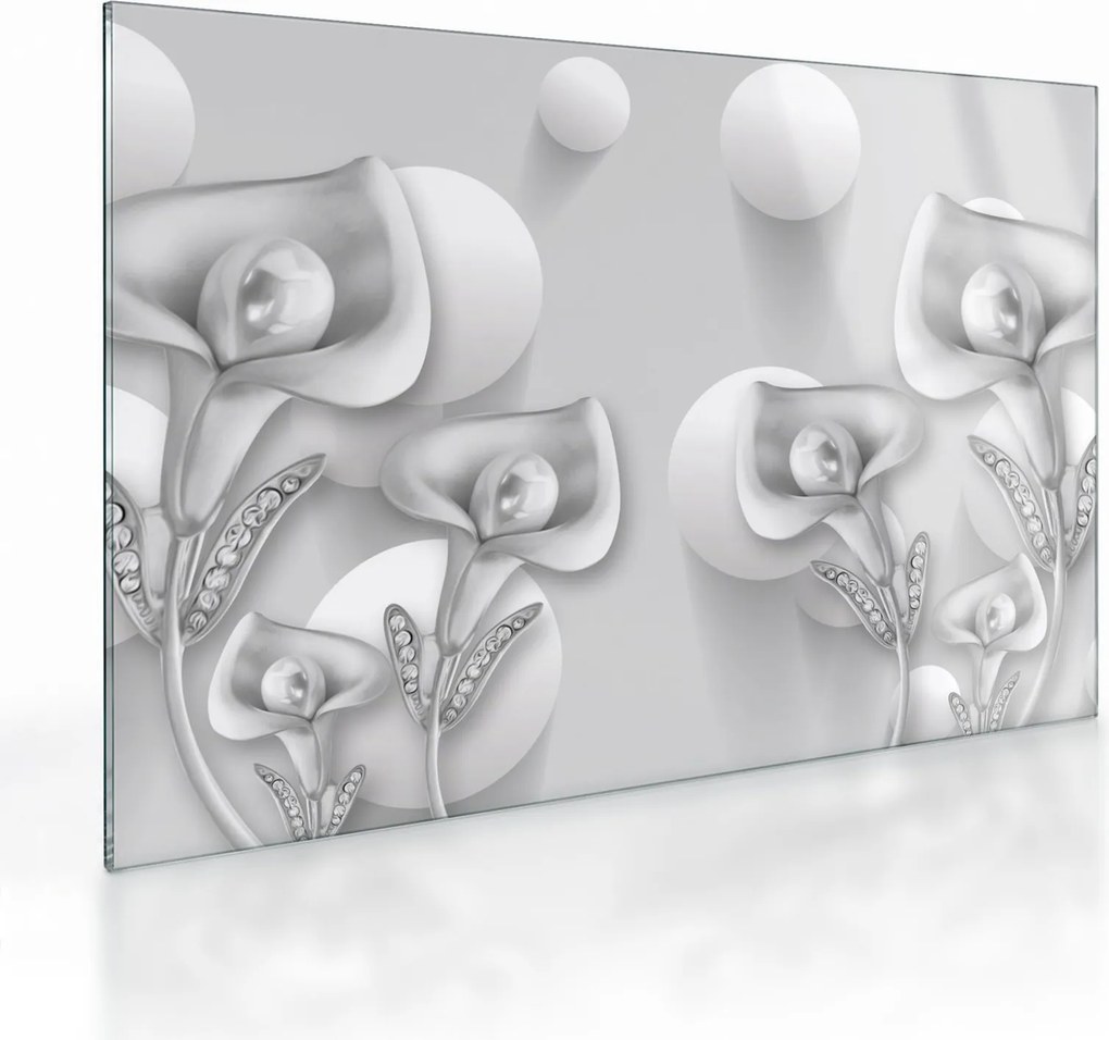 Tablou pe sticlă -Design flori (70x50 cm)