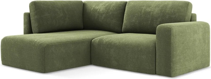 Colțar verde extensibil/cu spațiu de depozitare cu tapițerie din chenille (cu colț pe partea stângă/în formă de ”L”) Kona – Makamii