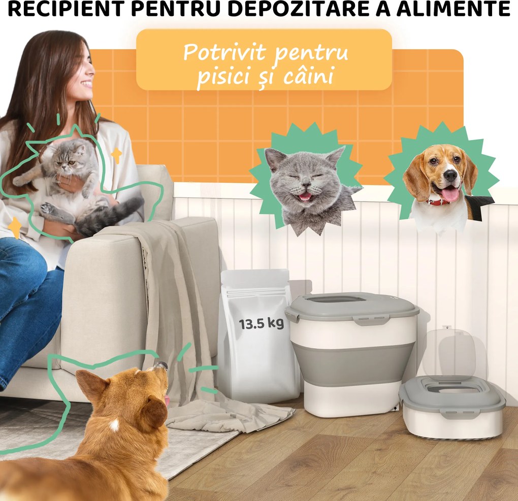PawHut Recipient pentru Crochete de Câini Capacitate 5-25L cu Închidere Ermetică Gri | Aosom Romania