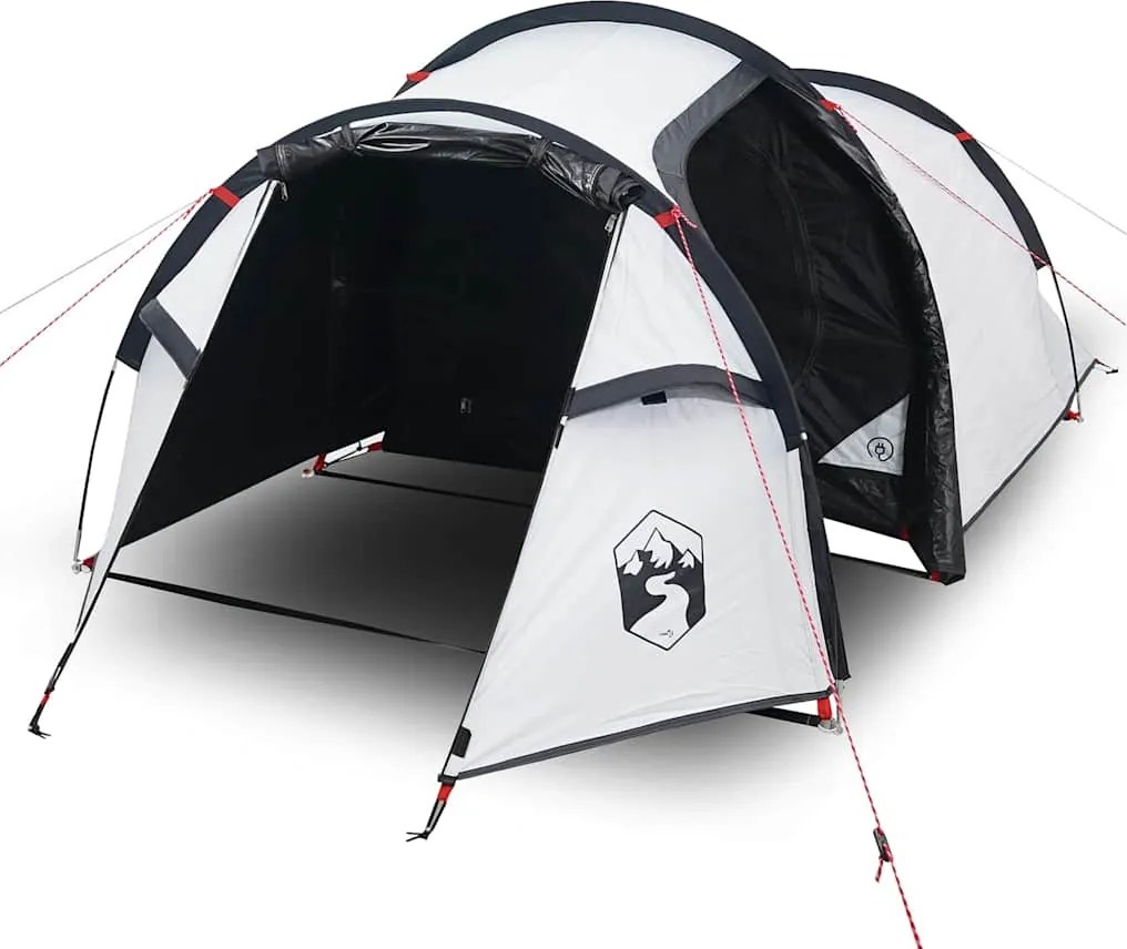 vidaXL Cort camping tunel 3 persoane, alb, țesătură opacă, impermeabil