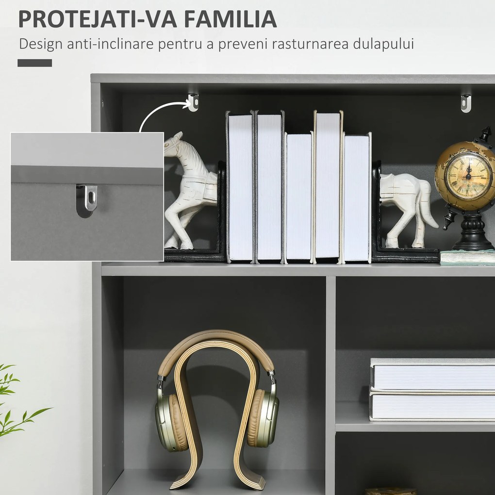 Dulap de Depozitare Independent, Biblioteca cu 6 Rafturi Deschise, pentru Camera de Zi, Birou, Dormitor, Gri HOMCOM | Aosom Romania