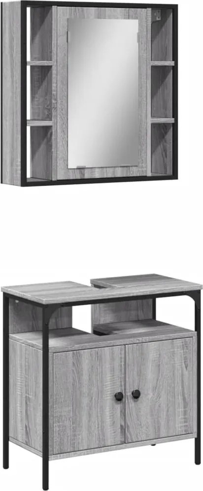 vidaXL Set mobilier de baie, 2 piese, gri sonoma, lemn prelucrat