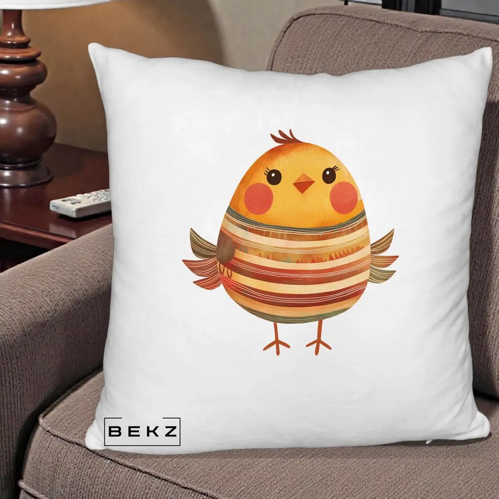 Perna Decorativa Pui Kawaii Portocaliu Dungi Calde, 40x40 cm, Alb Pufos, Husa Detasabila, Perna Inclusa, BEKZ®