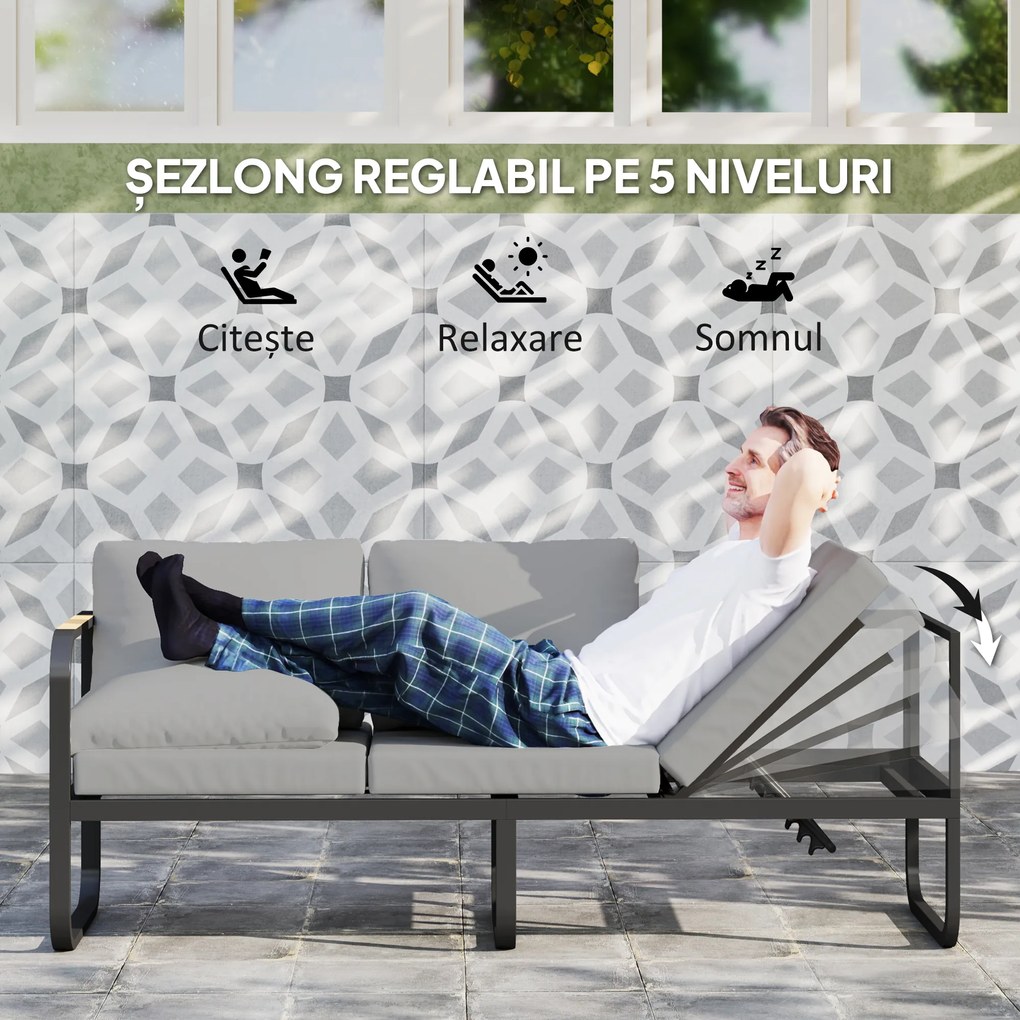 Outsunny Set Mobilier de Grădină cu Canapea cu 3 Locuri, Canapea cu 2 Locuri și Măsuță de Cafea, 180x60x64 cm, Gri | Aosom Romania