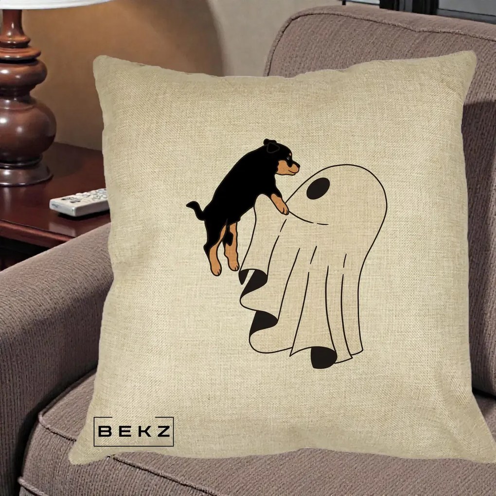Perna Decorativa Caine Rottweiler Fantoma Halloween, 40x40 cm, Crem, Husa Detasabila, Perna Inclusa, BEKZ®