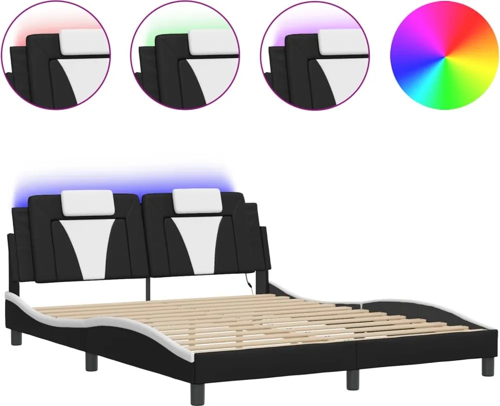 vidaXL Cadru de pat, Viana, cu LED fără saltea, negru și alb, 160x200 cm