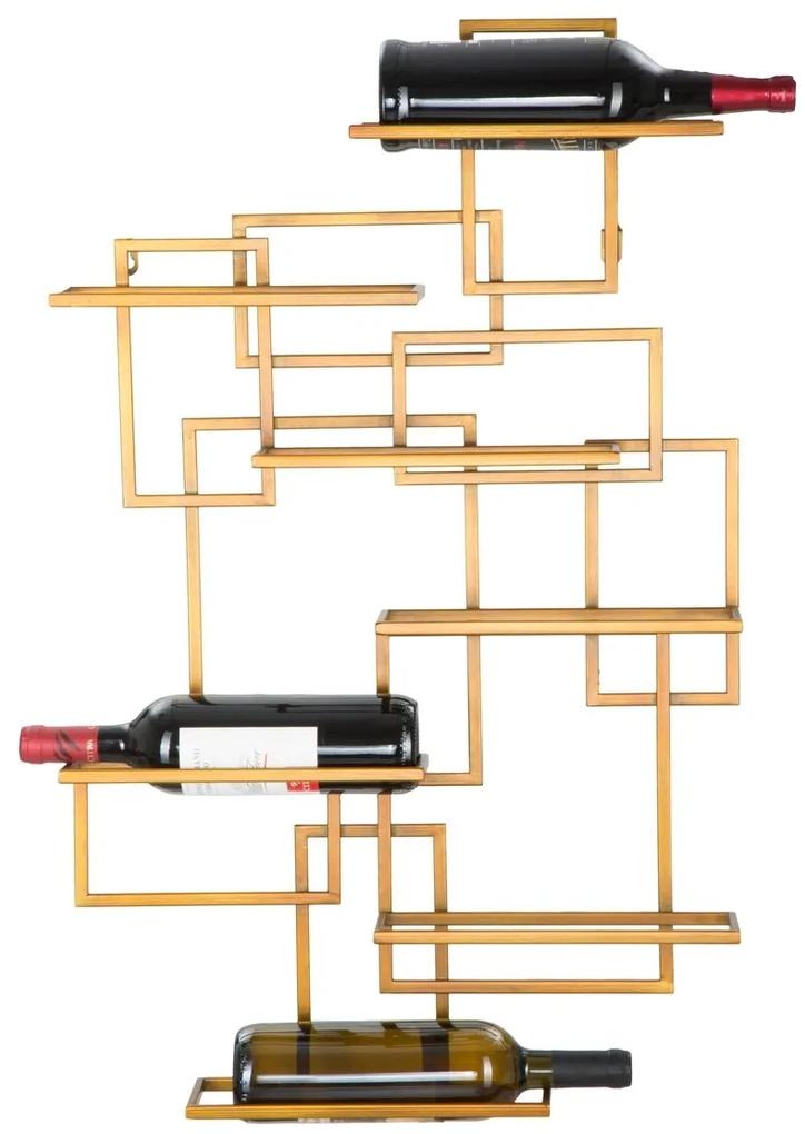 Suport de perete pentru sticle de vin Mauro Ferretti, 50x10x79.5 cm, 7 sticle, fier, auriu