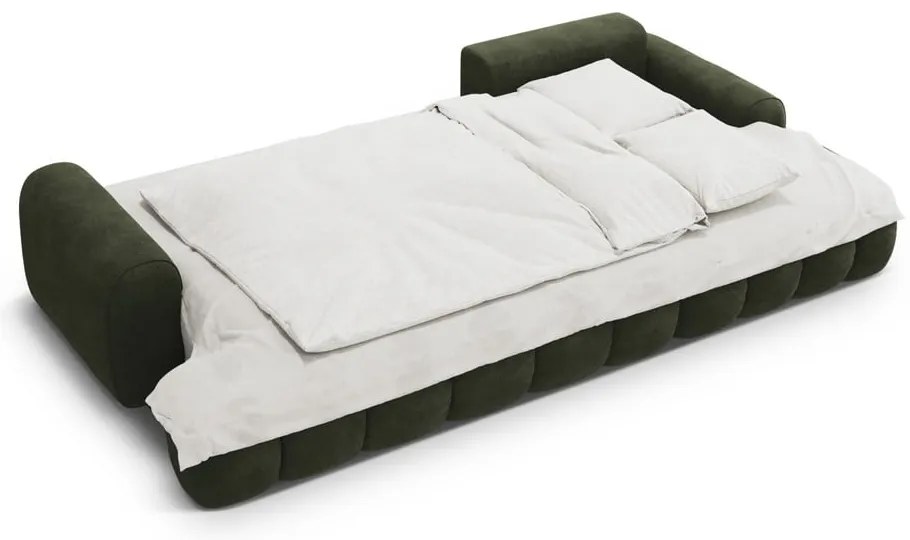 Colțar verde extensibil/cu spațiu de depozitare cu tapițerie din catifea (cu colț pe partea dreaptă/cu șezlong) Linz – Cosmopolitan Design