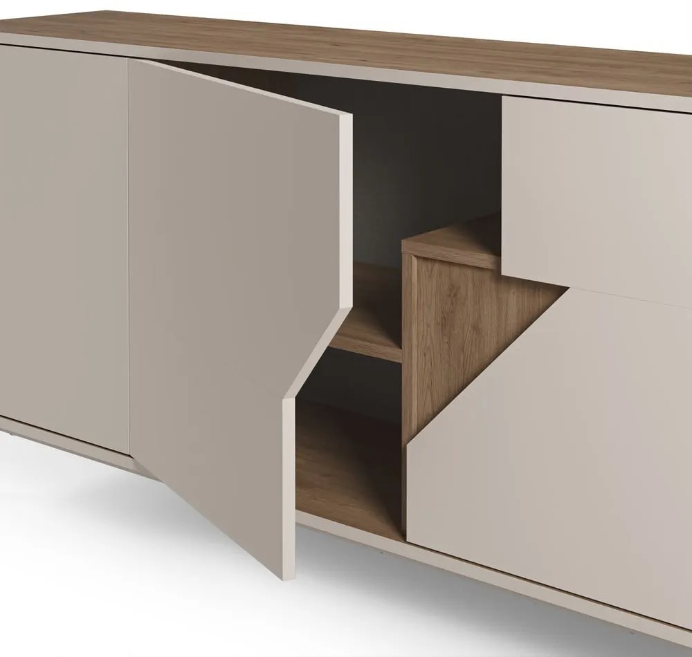 Comodă crem/în culoare naturală cu aspect de lemn de stejar 150x80x40 cm Lilou – Marckeric