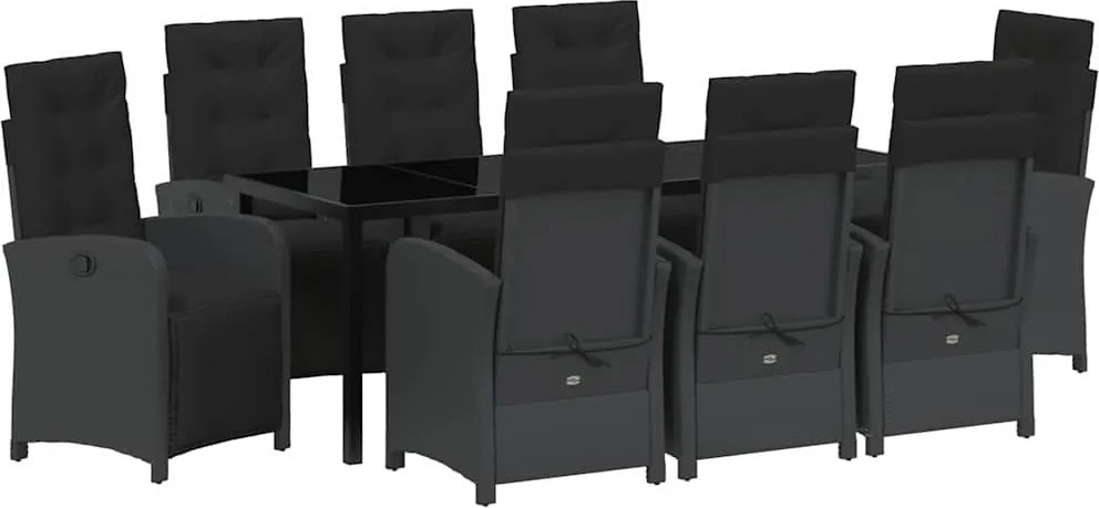 vidaXL Set de masă pentru grădină cu pernă 9 pcs Negru poliratan