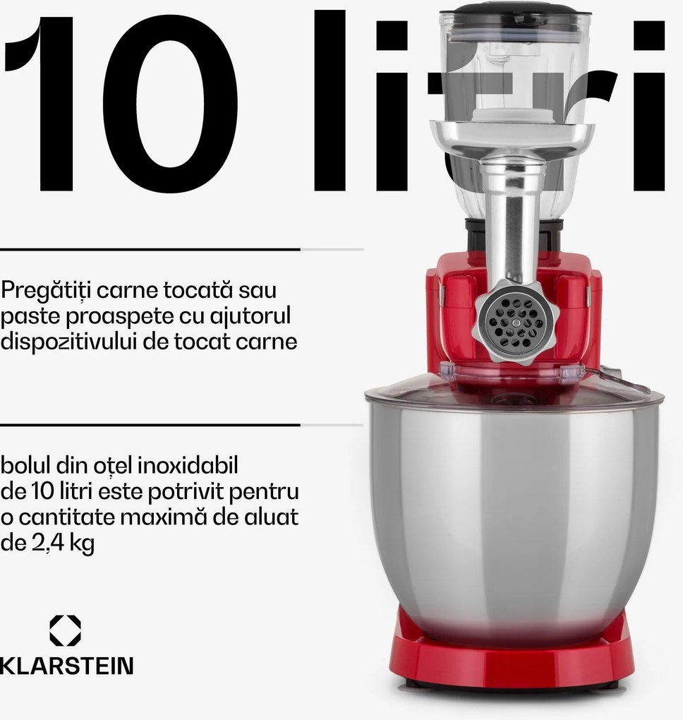 Klarstein Renata Rossa, robot de bucătărie, 3 în 1 2000 W / 2,7 PS, 10 litri, oțel inoxidabil, fără BPA
