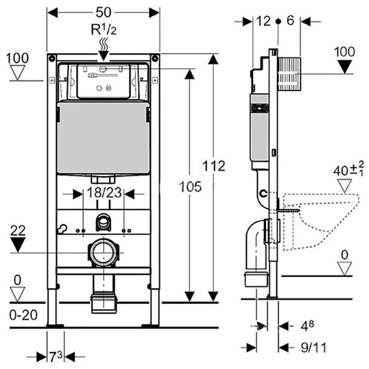 Rezervor wc incastrat Villeroy & Boch, ViConnect, pentru vas wc suspendat, 111 cm