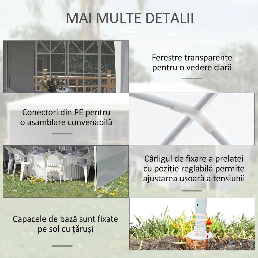 Outsunny Cort Pliabil pentru Grădină, Petreceri și Evenimente, cu Panouri Detașabile, Structură Oțel și PE, 5.85x2.95m, Alb | Aosom Romania