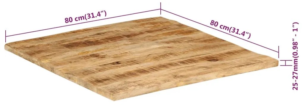 Blat de masa, 25-27 mm, 80x80 cm, lemn masiv de mango