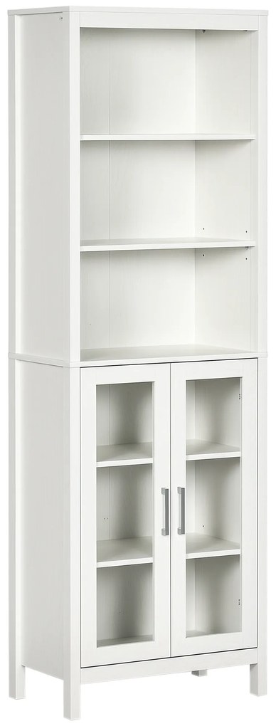 kleankin Colțar de Baie cu 2 Uși de Sticlă și 3 Rafturi Mobilier Auxiliar de Stil Modern 53x30x162 cm Alb | Aosom Romania