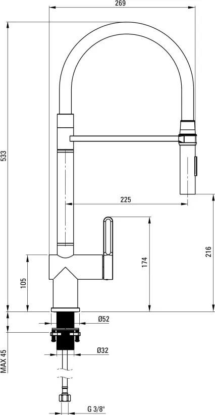 Magnetic Baterie pentru bucătărie, cu pipă elastică - 2 Funcții Finisaj: Auriu periat BRM_R72M