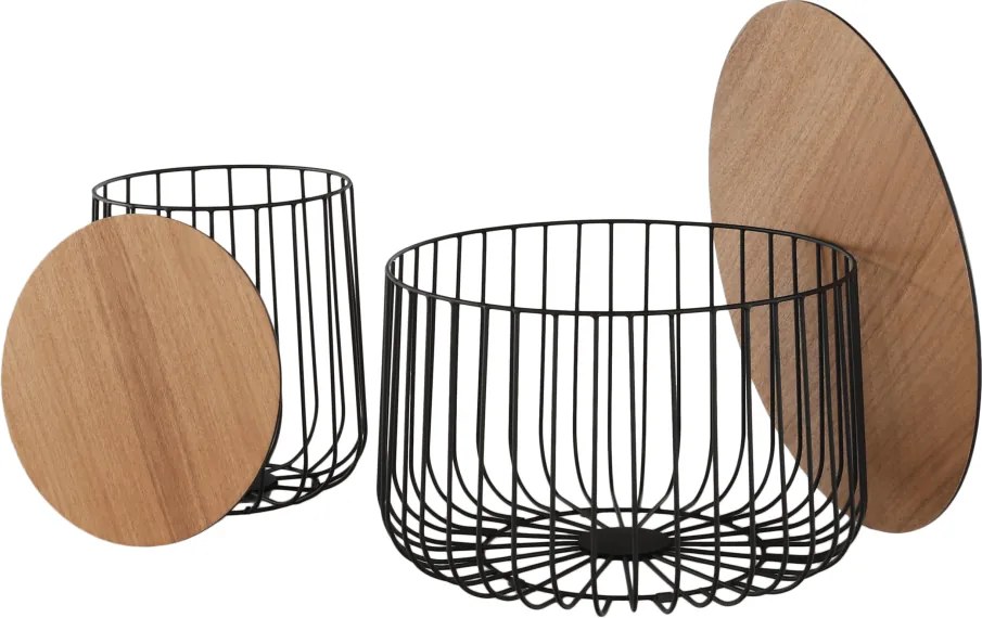 Set de două mese de cafea, stejar / negru, GROTO