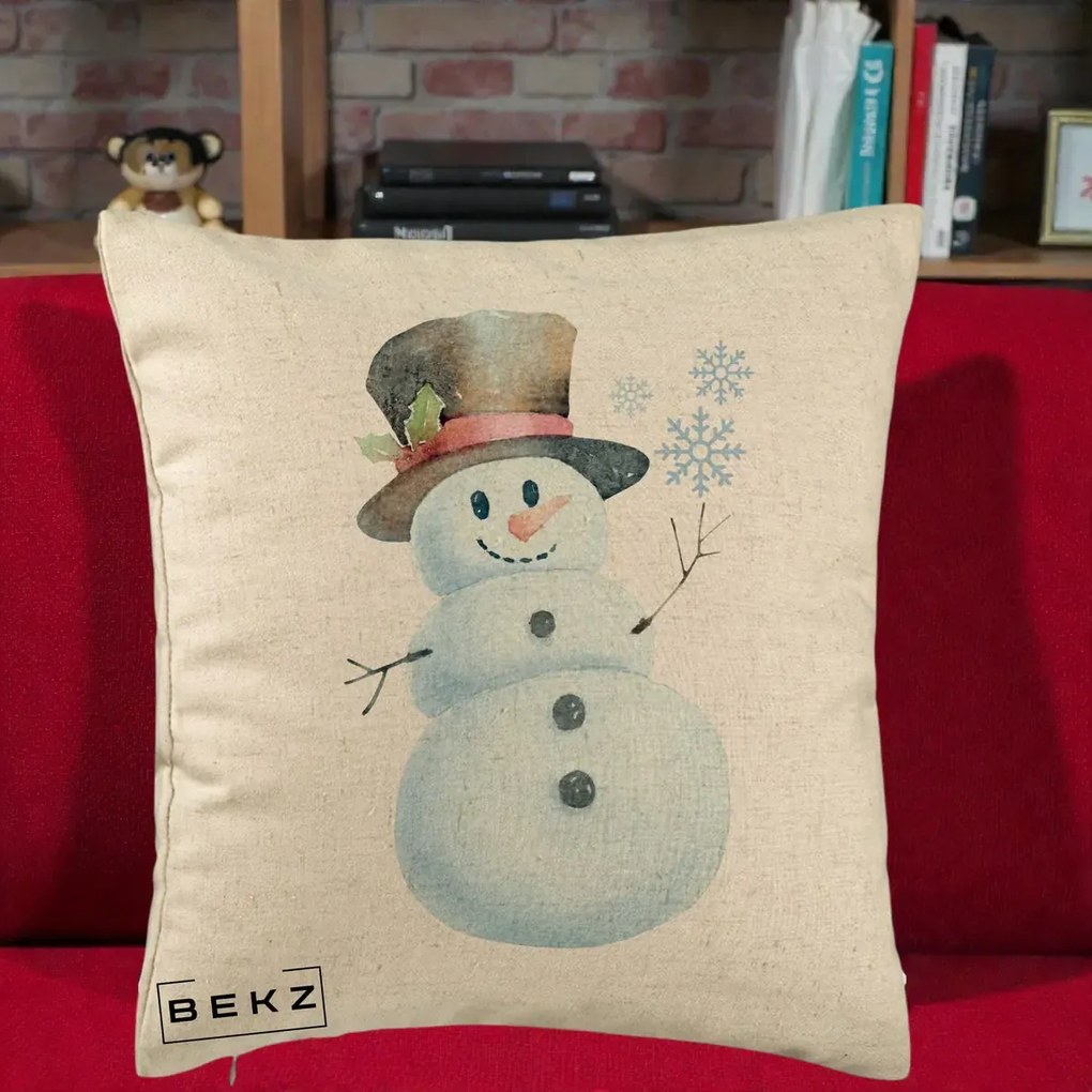 Perna Decorativa Om de Zapada cu Joben si Vasc, 40x40 cm, Bej, Husa Detasabila, Perna Inclusa, BEKZ®