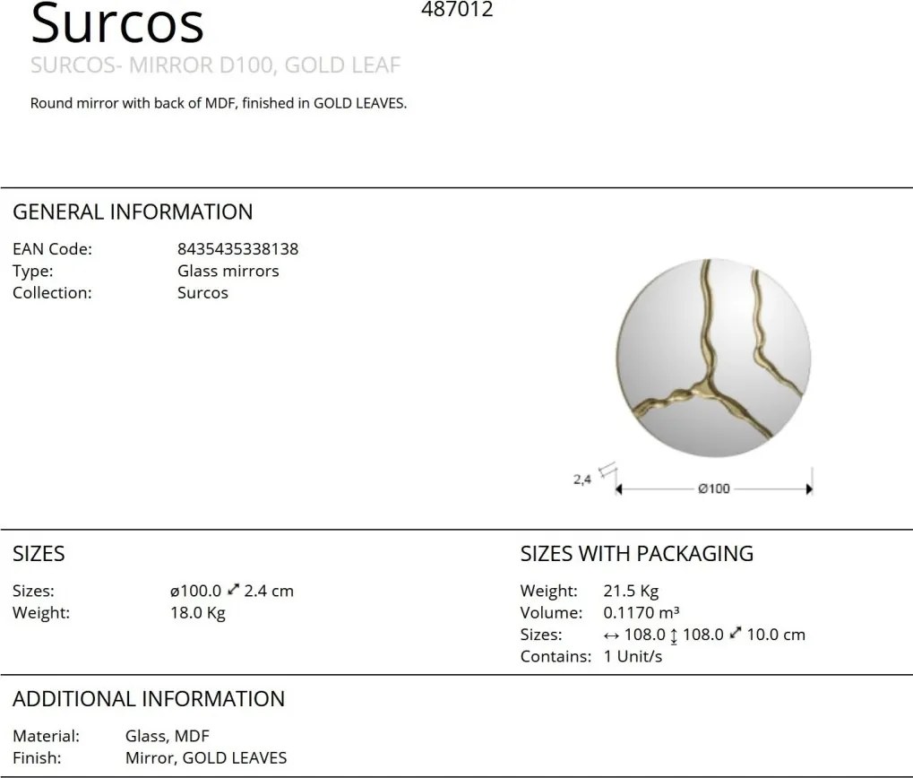 Oglinda rotunda design decorativ Surcos aurie