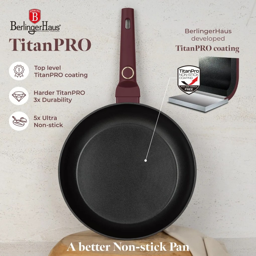 Set de oale si tigai cu capace, 15 piese Leonardo Collection Berlinger Haus BH 8051NN, antiaderente, strat titan, visiniu mat, inductie, design