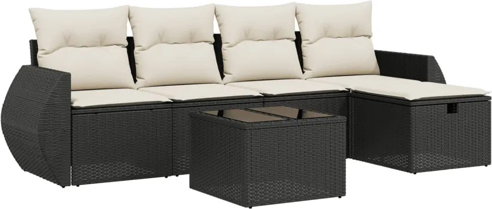 vidaXL Set mobilier de grădină cu perne, 6 piese, negru, poliratan