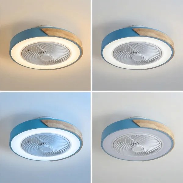 Brilagi - Lampă LED dimabilă cu ventilator, 38 W, 230 V, 50 cm, albastru/stejar + telecomandă
