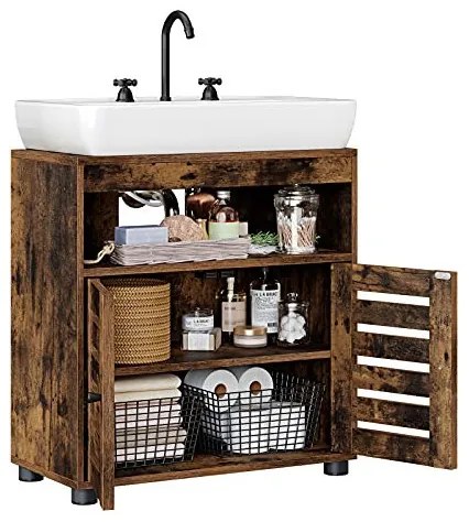 Dulap de depozitare pentru chiuveta, Vasagle, 2 usi, Maro Rustic, 60 x 30 x 63 cm