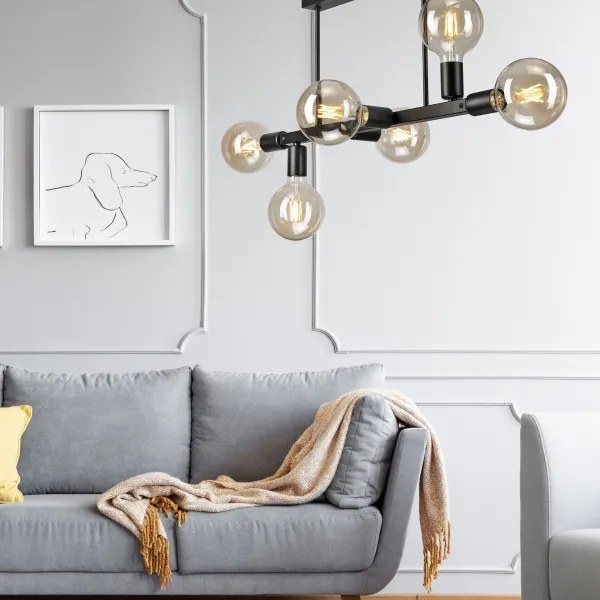 Lustră pe tijă ASTRID 6xE27/60W/230V negru