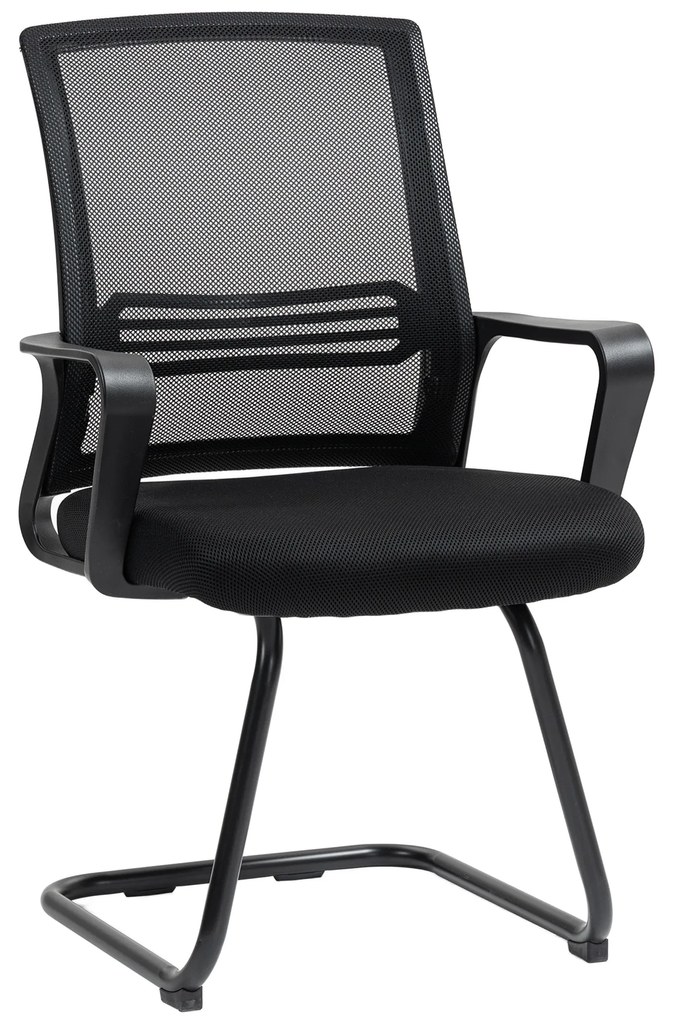 HOMCOM Scaun de birou din plasă fără roți, bază tip sanie, pentru sală de conferință, așteptare, recepție, negru | Aosom Romania