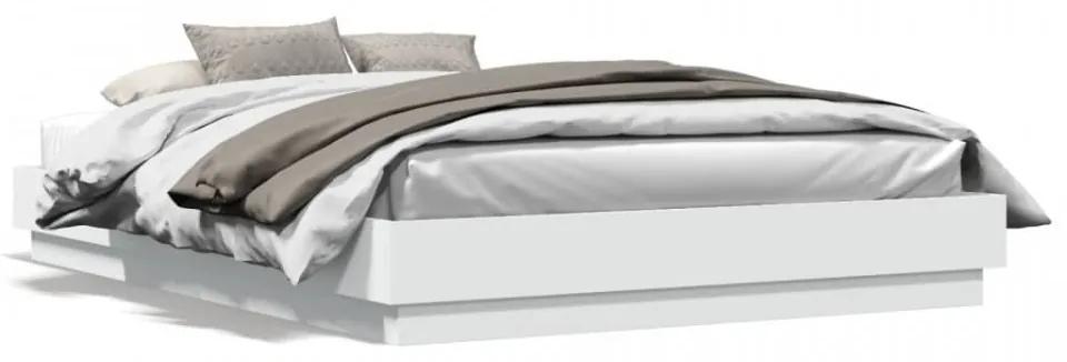 Cadru de pat cu lumini LED, alb, 150x200 cm