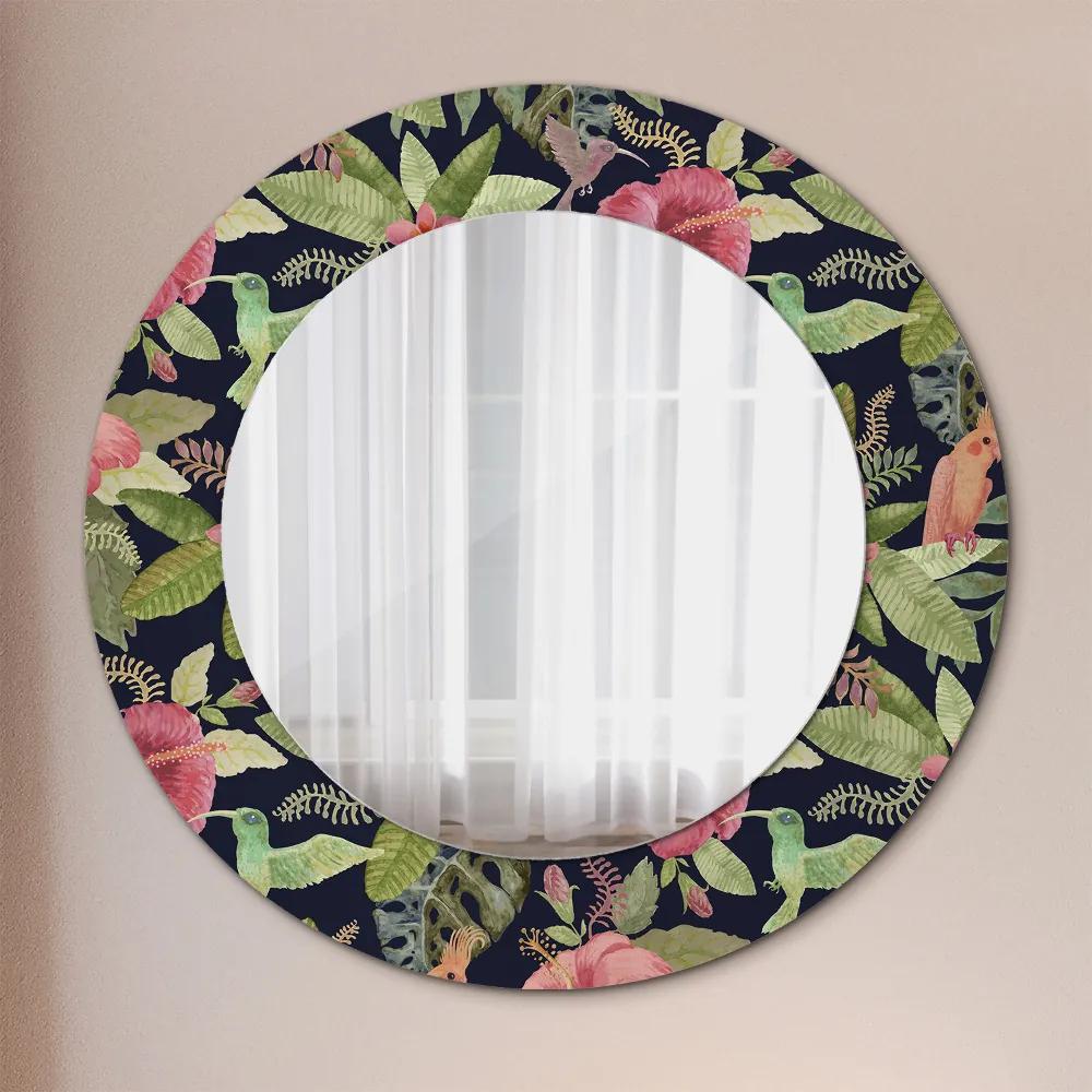 Oglinda rotunda rama cu imprimeu Flori de hibiscus