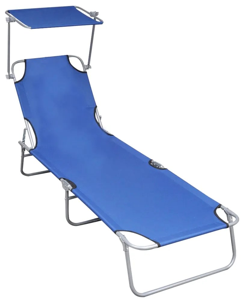 vidaXL Șezlong pliabil cu copertină, albastru, aluminiu