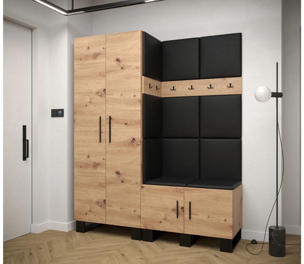 Set mobilier pentru hol Amanda 2 (Stejar artisan + piele ecologică Negru). 1085874