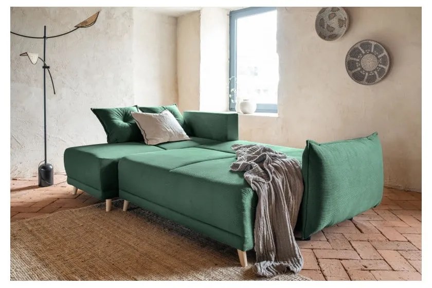 Colțar verde extensibil cu tapițerie din catifea reiată (colț variabil) Lazy Lukka – Miuform