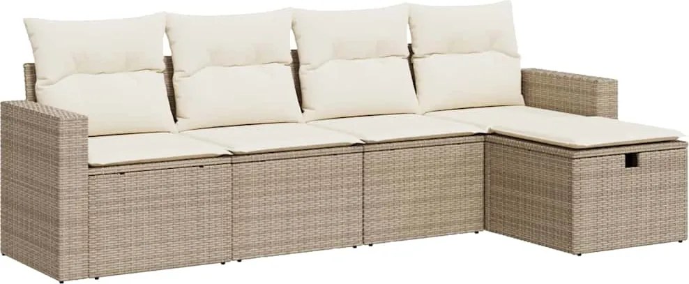 vidaXL Set canapele de grădină cu perne, 5 piese, bej, poliratan