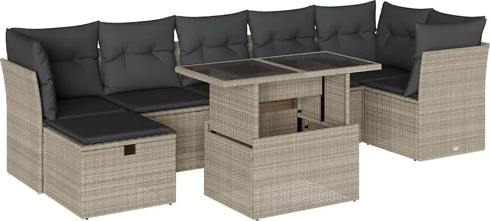 vidaXL Set mobilier de grădină cu perne, 8 piese gri deschis poliratan