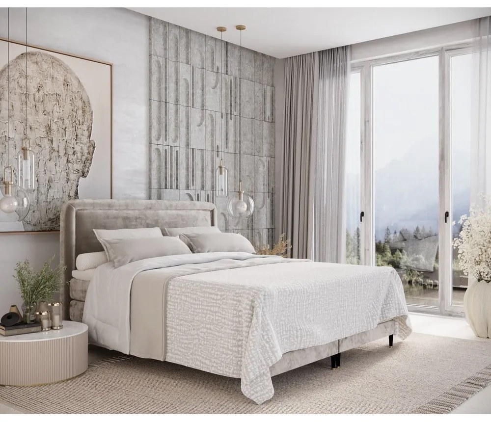 Pat boxspring maro deschis 140x200 cm Dove – Maison de Rêve