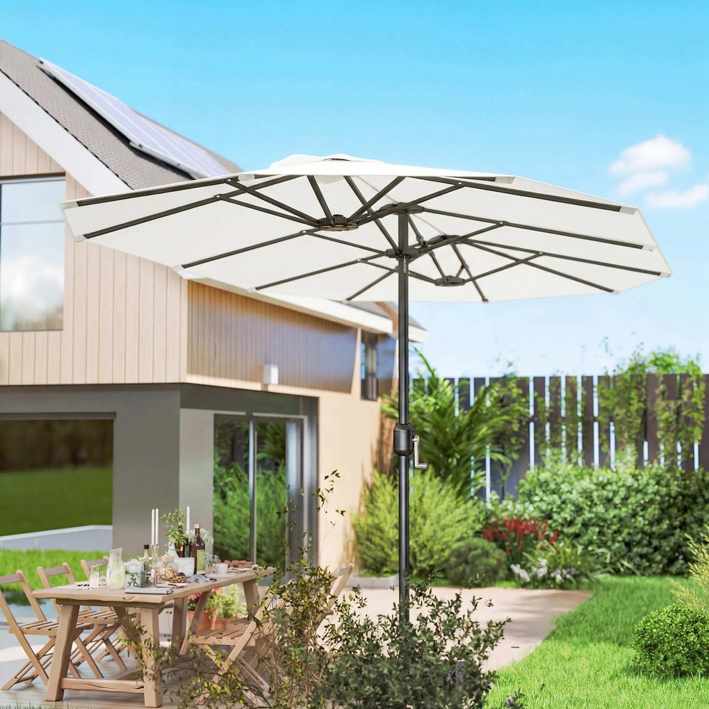 Outsunny Umbrelă Dublă de Grădină 4.6x2.7 m, Umbrelă de Exterior cu Manivelă, Husă Protectoare, 12 Spițe, Anti UV 50+, pentru Terasă Balcon Piscină Grădină, Alb | Aosom Romania