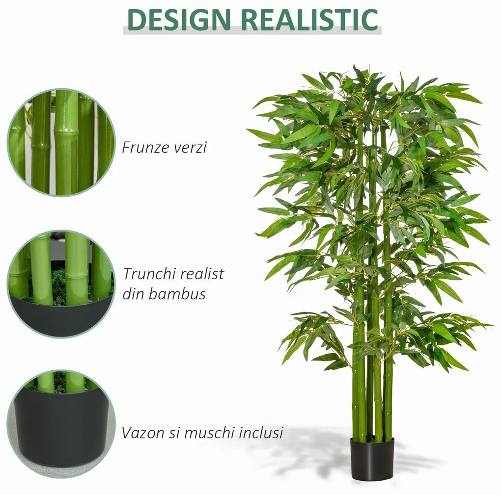 Planta artificiala de bambus, cu ghiveci, 160cm, verde HOMCOM | Aosom  Romania | BIANO